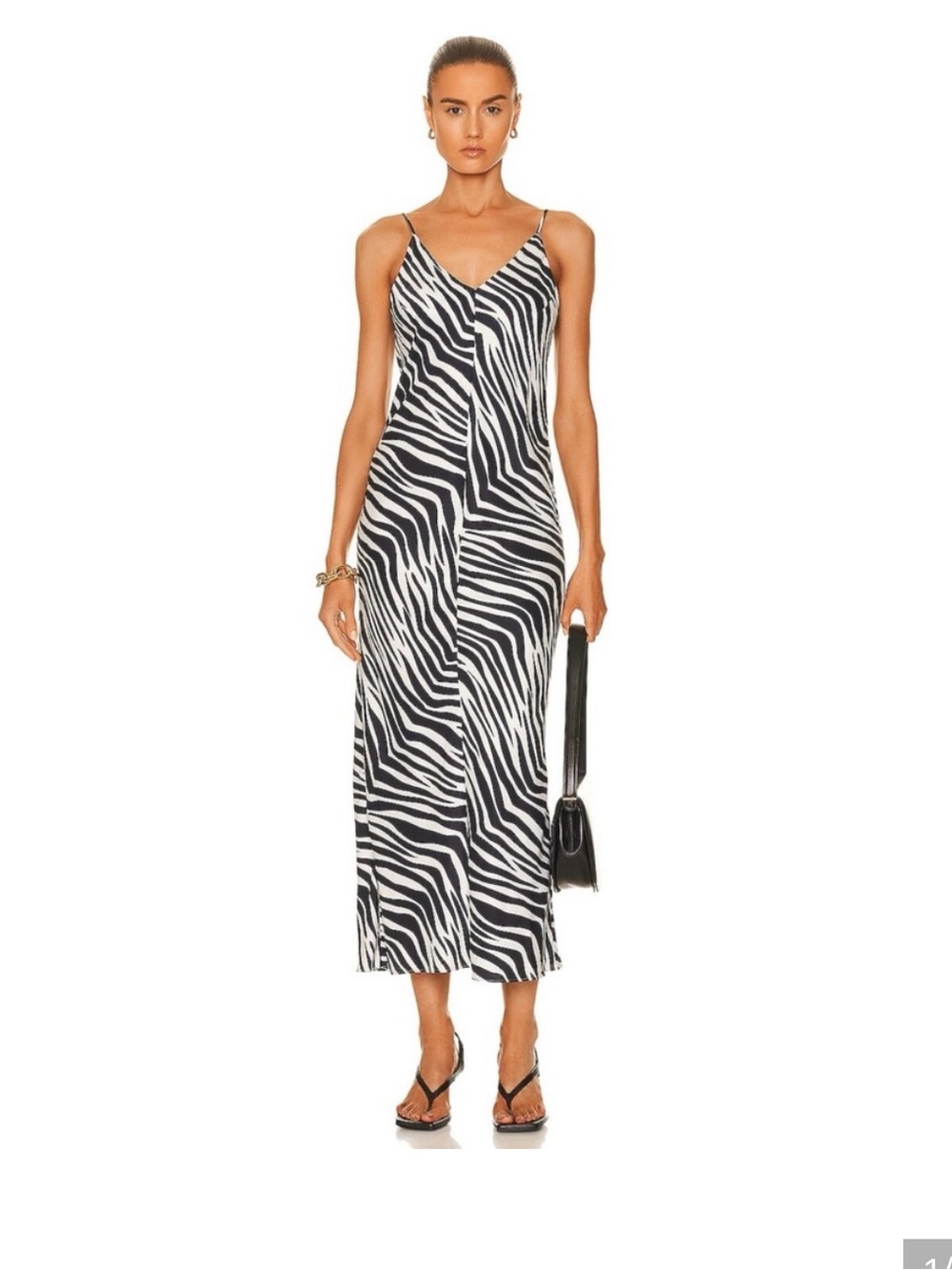 TOVE Leia Zebra-Print Slip Midi Dress in Black and White